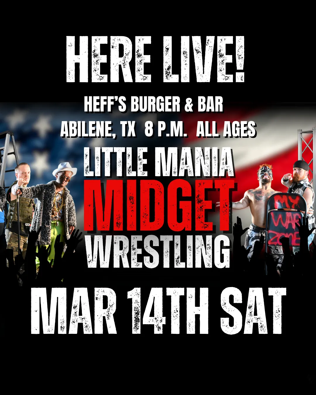 Little Mania Midget Wrestling – Abilene, TX – Mar 14, 2026 – Buy Now flyer