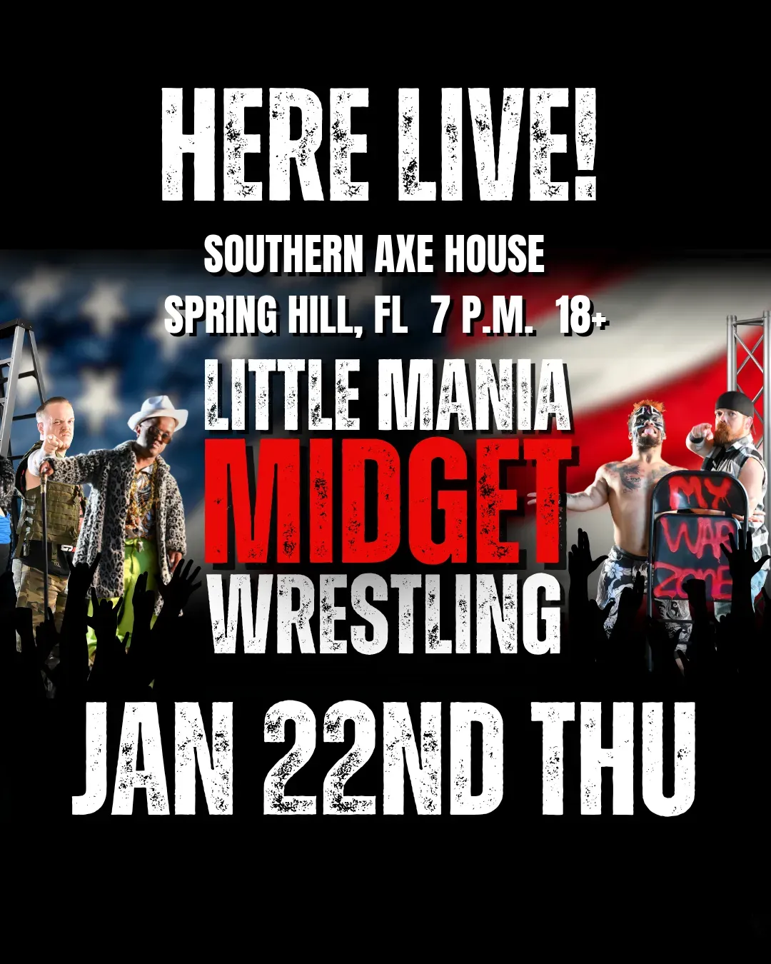 Little Mania Midget Wrestling – Clearwater, FL – Jan 22, 2026 – Buy Now flyer