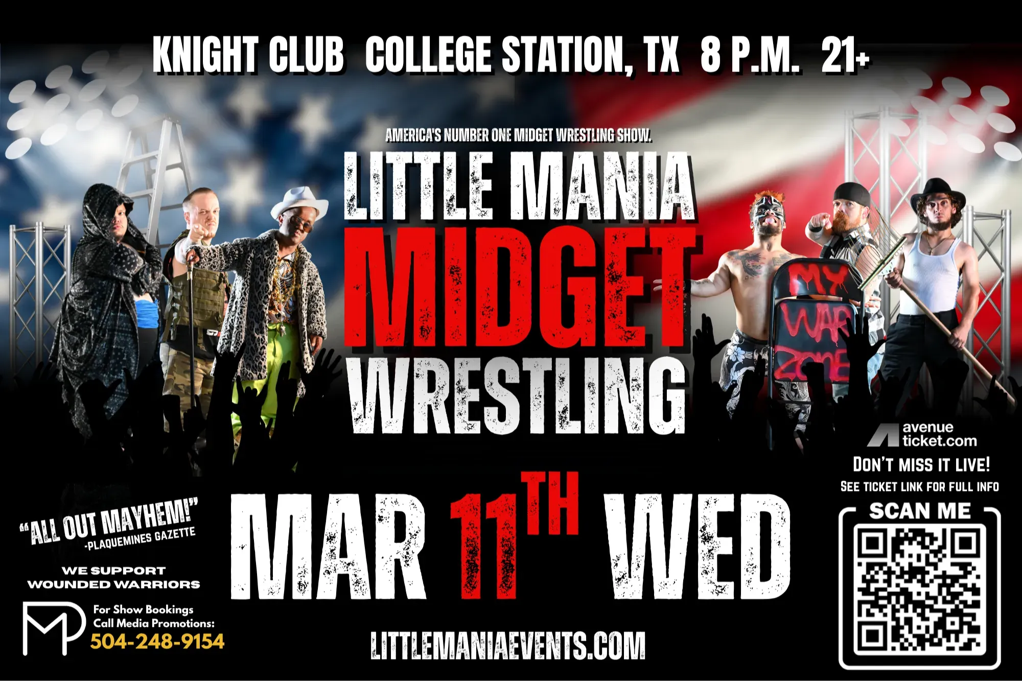 Little Mania Midget Wrestling – College Station, TX – Mar 11, 2026 – Buy Now flyer