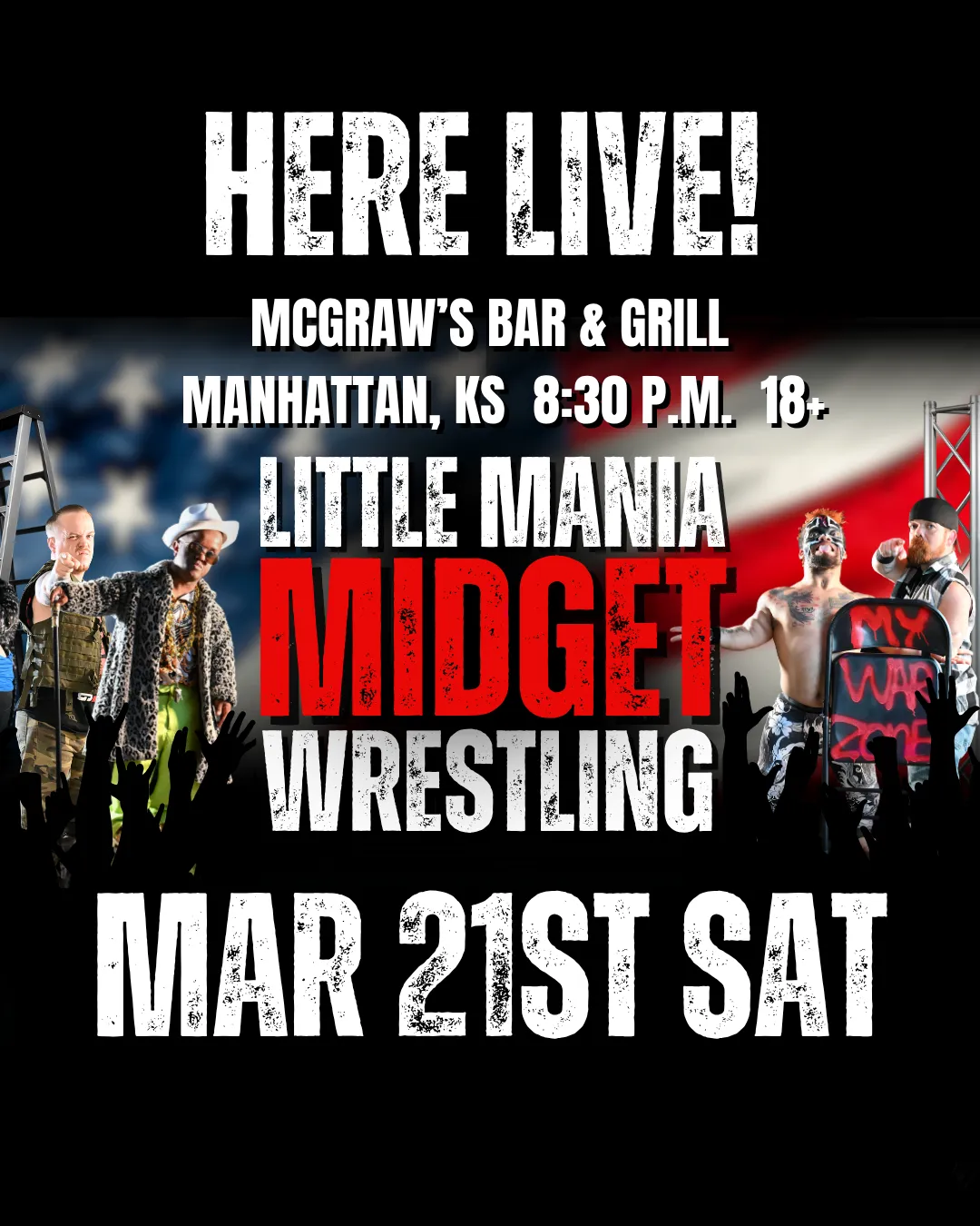 Little Mania Midget Wrestling – Manhattan, KS – Mar 21, 2026 – Buy Now flyer