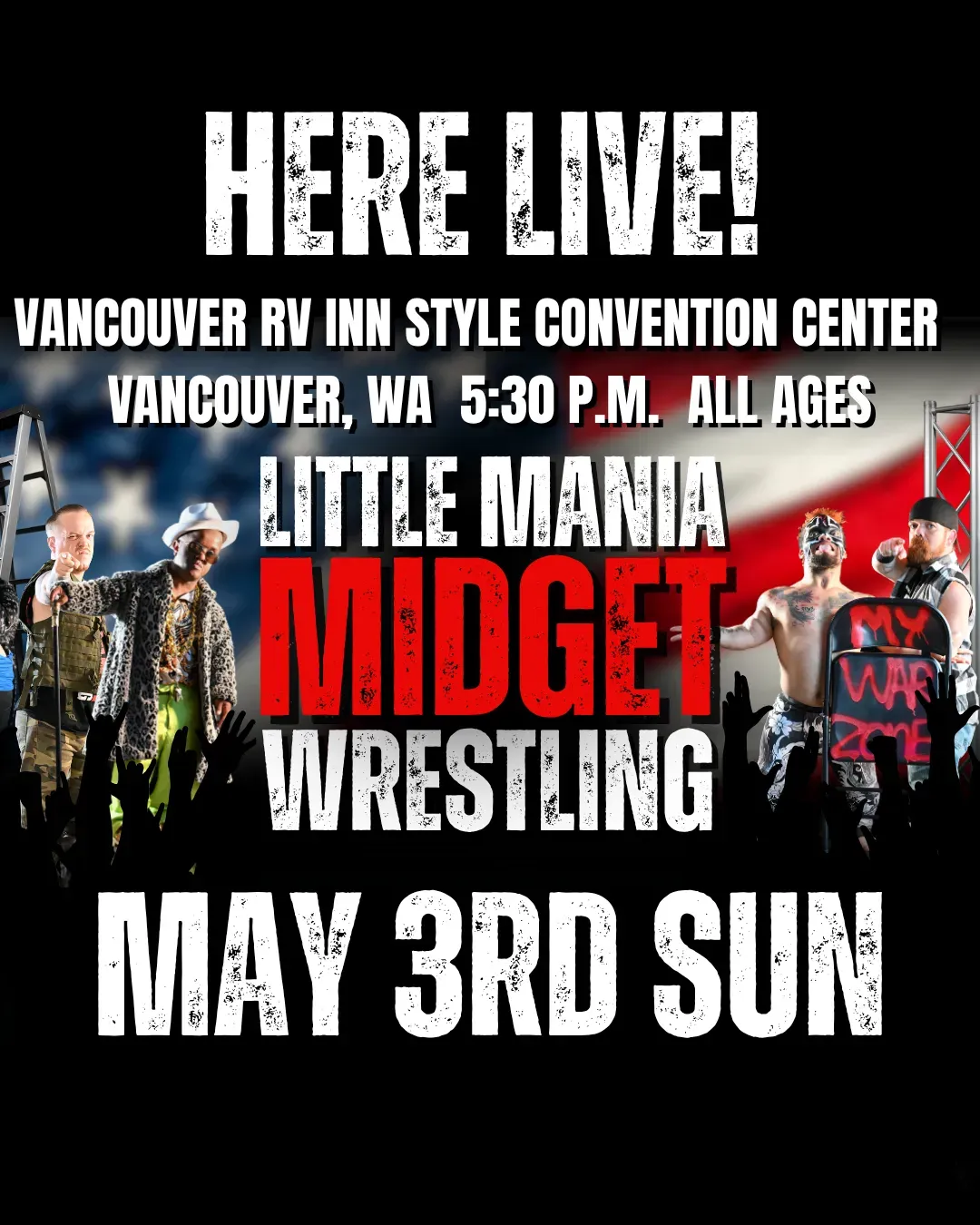 Little Mania Midget Wrestling – Vancouver, WA– May 3, 2026 – Buy Now flyer