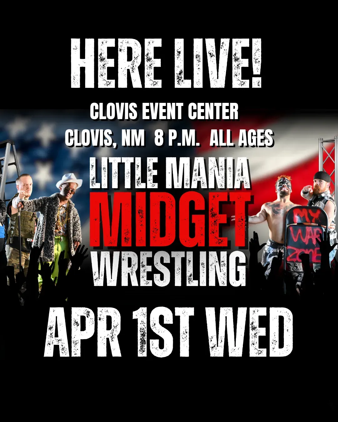 Little Mania Midget Wrestling – Clovis, NM– Apr 1, 2026 – Buy Now flyer