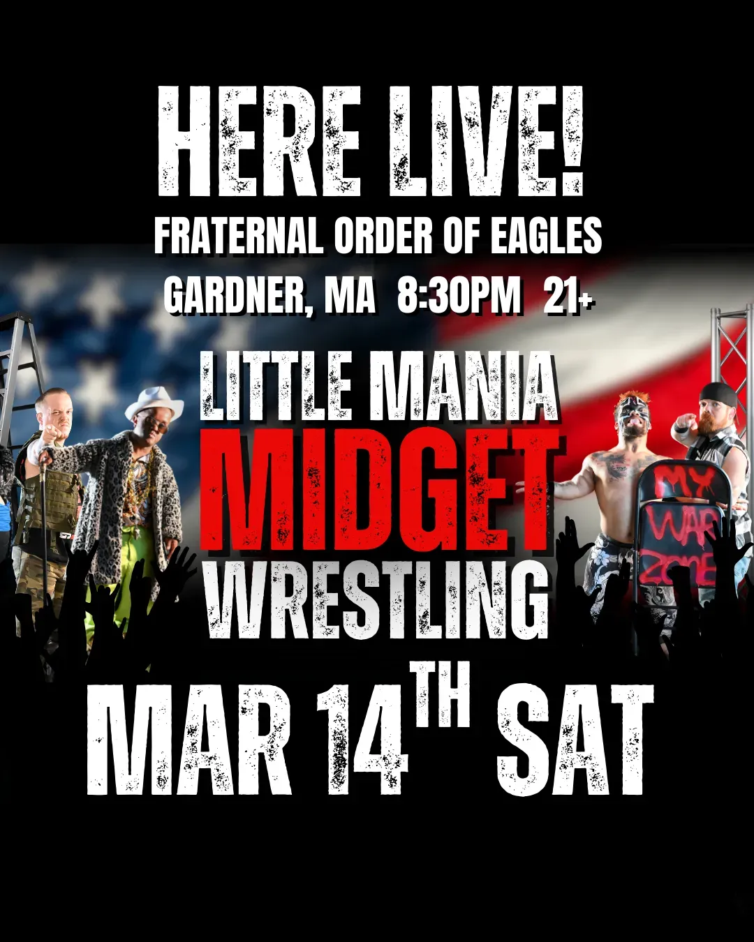 Little Mania Midget Wrestling – Gardner, MA – Mar 14, 2026 – Buy Now flyer