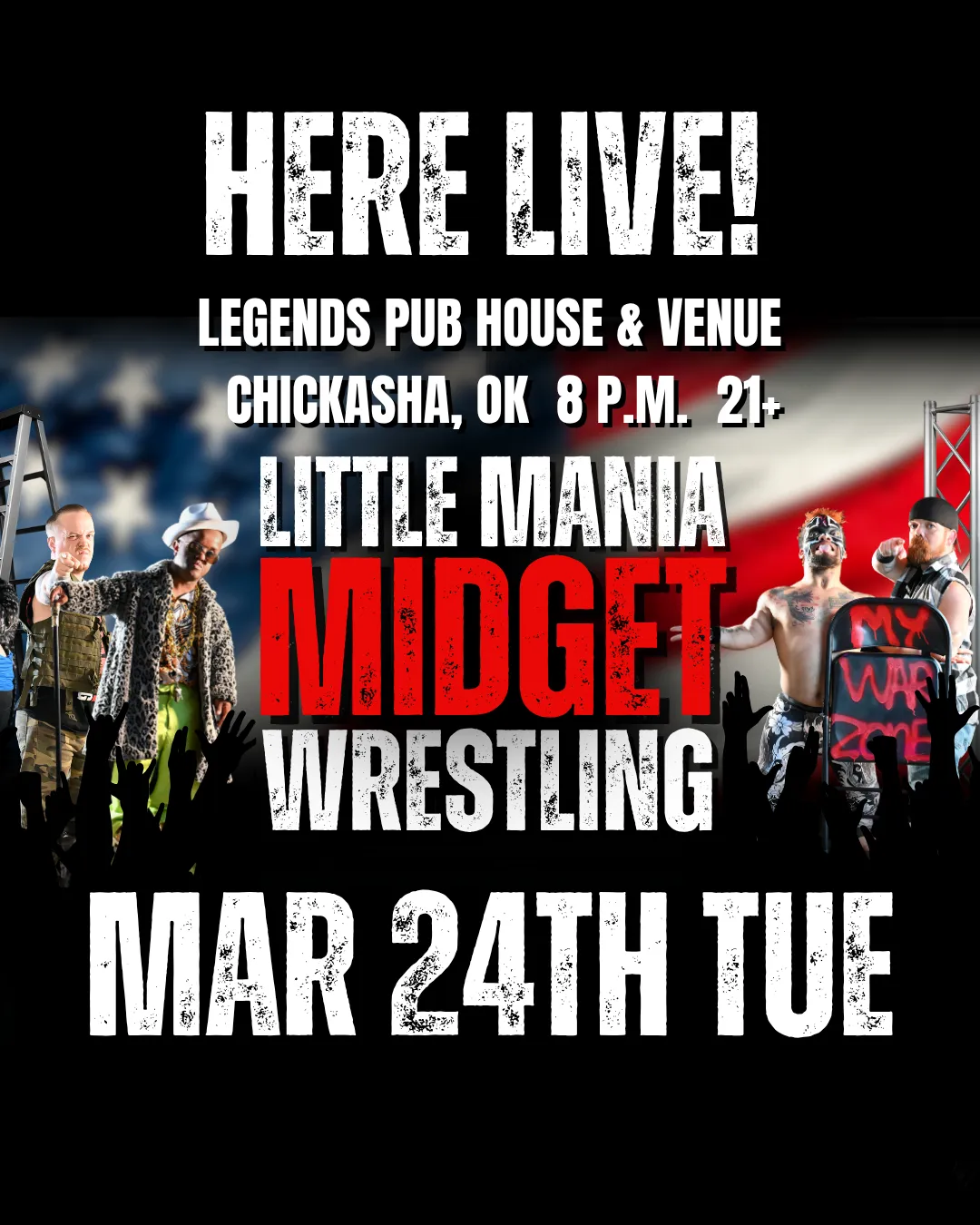Little Mania Midget Wrestling – Chickasha, OK – Mar 24, 2026 – Buy Now flyer