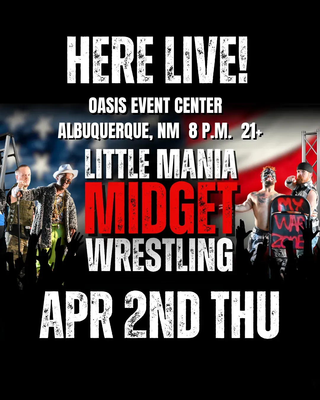 Little Mania Midget Wrestling – Albuquerque, NM– Apr 2, 2026 – Buy Now flyer