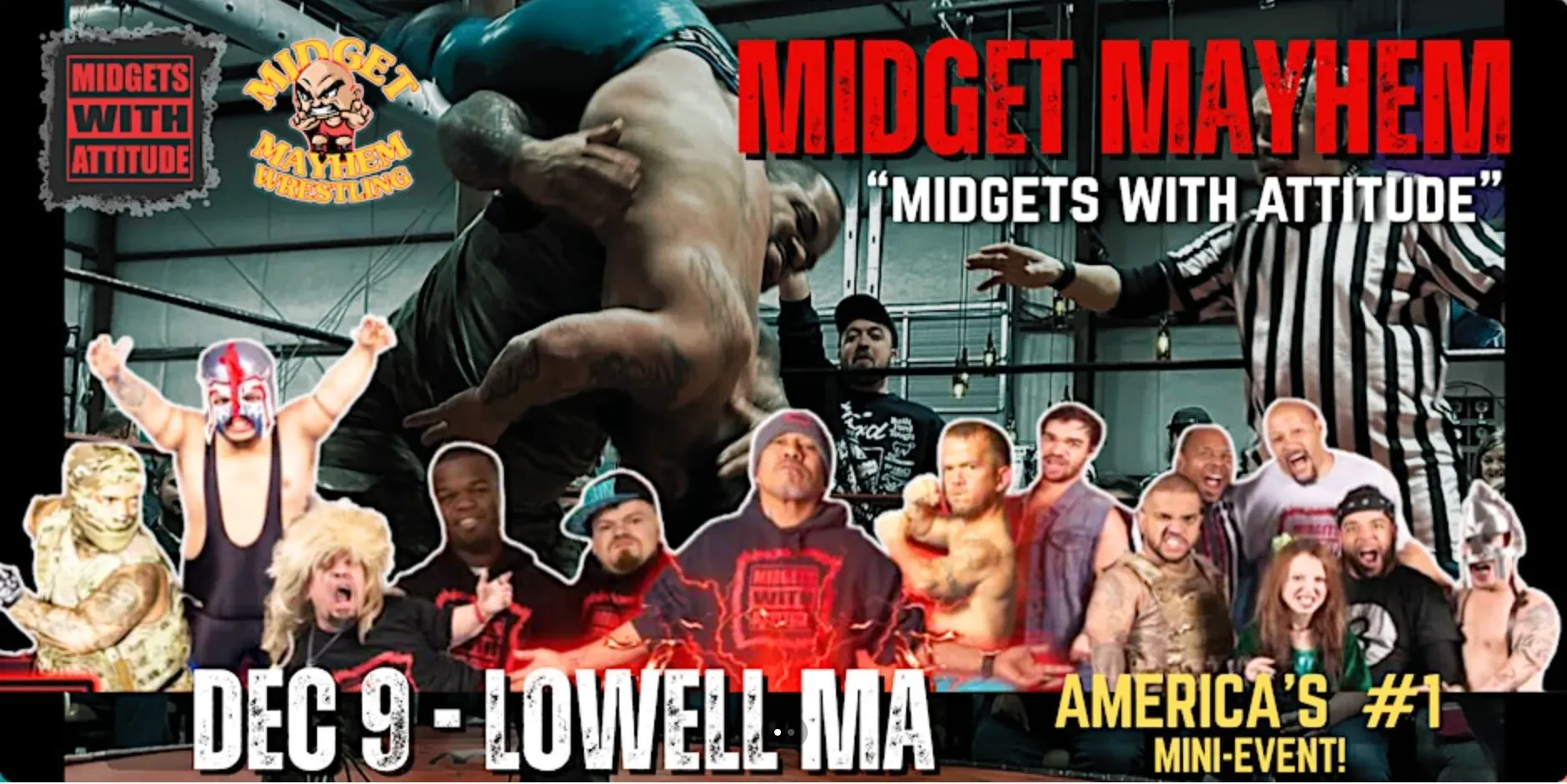 "Midgets With Attitude" @Midget Mayhem Wrestling LIVE! Lowell MA (All Ages) flyer