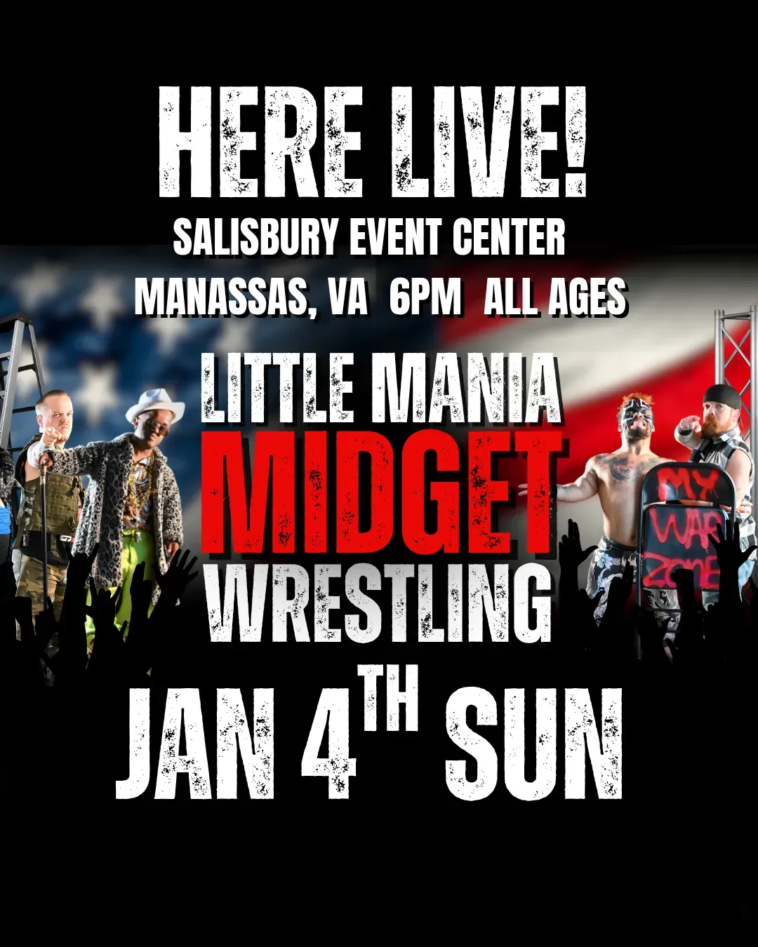 Little Mania Midget Wrestling – Manassas, VA – Jan 04, 2026 – Buy Now flyer
