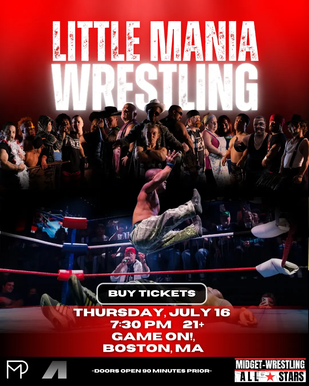 Little Mania Midget Wrestling – Boston, MA – July 16, 2026 – Buy Now flyer