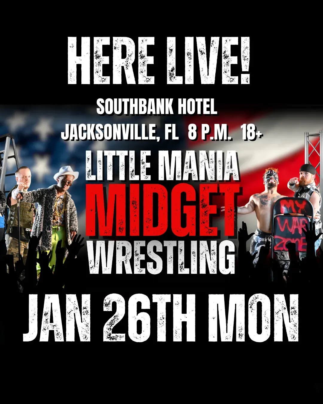 Little Mania Midget Wrestling – Jacksonville, FL – Jan 26, 2026 – Buy Now flyer
