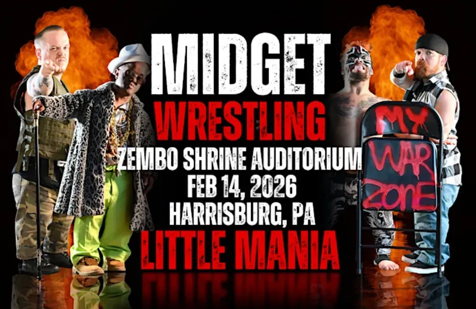 Little Mania Midget Wrestling – Harrisburg, PA – Feb 14, 2026 – Buy Now flyer