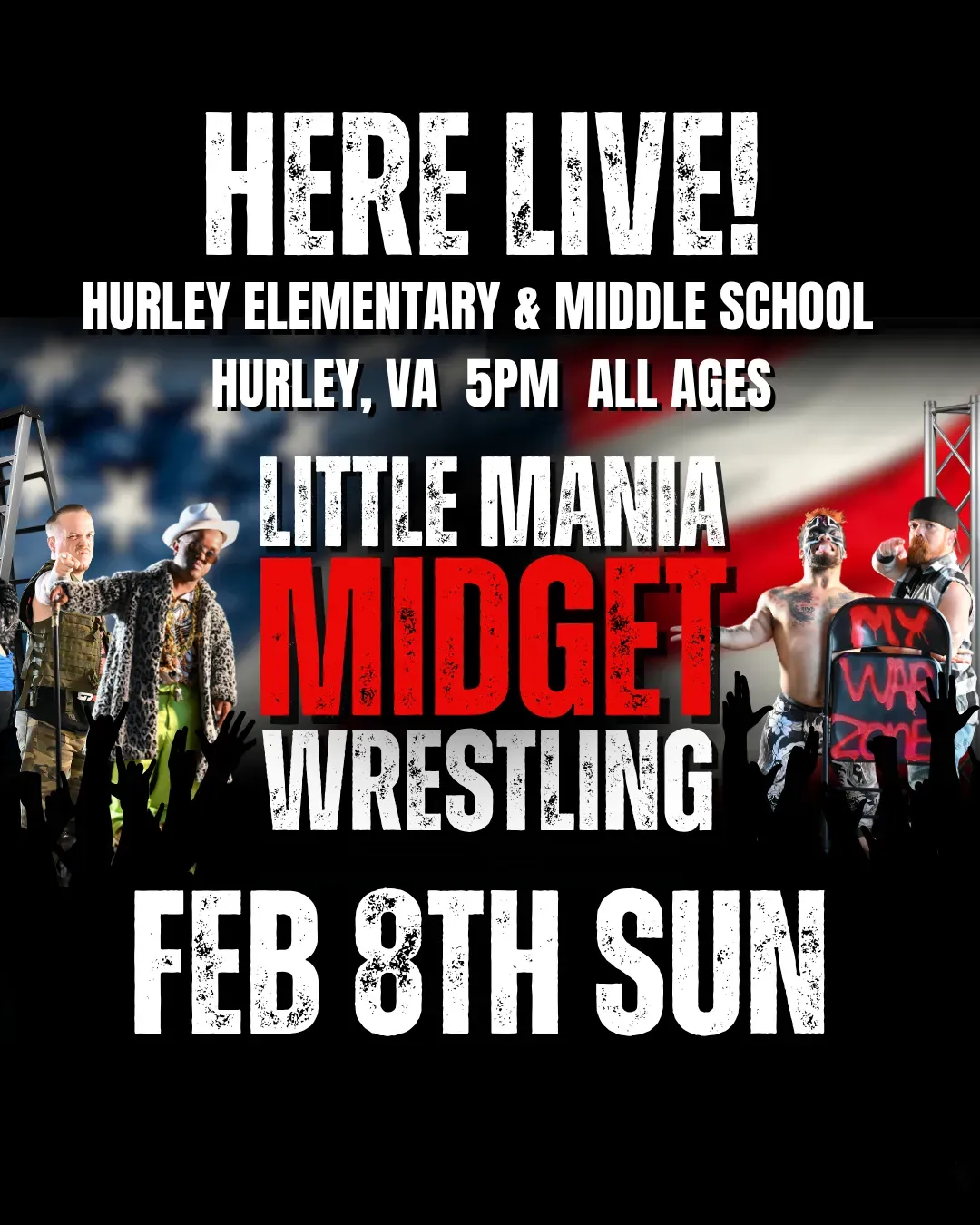 Little Mania Midget Wrestling – Hurley, VA – Feb 8, 2026 – Buy Now flyer