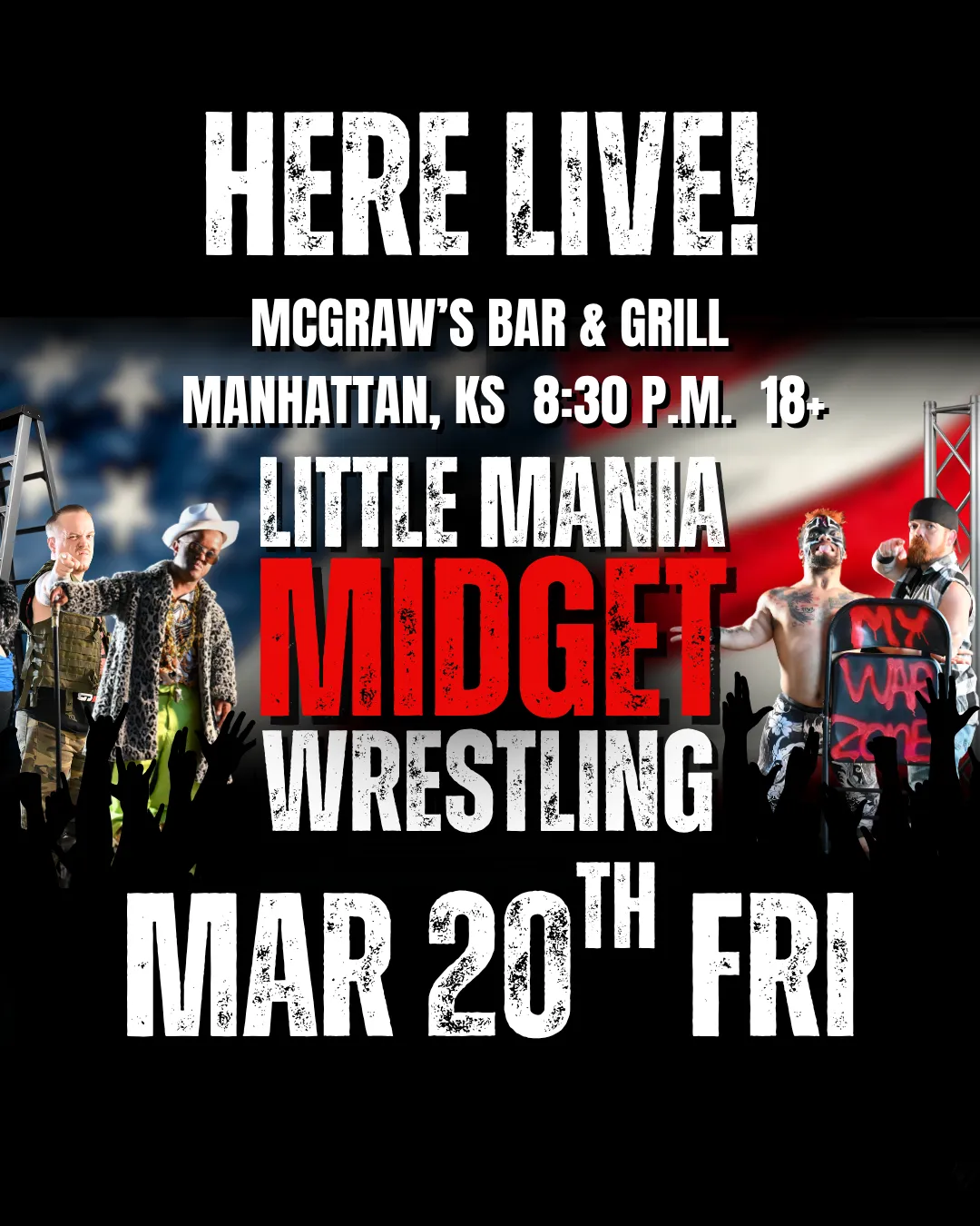 Little Mania Midget Wrestling – Manhattan, KS – Mar 20, 2026 – Buy Now flyer