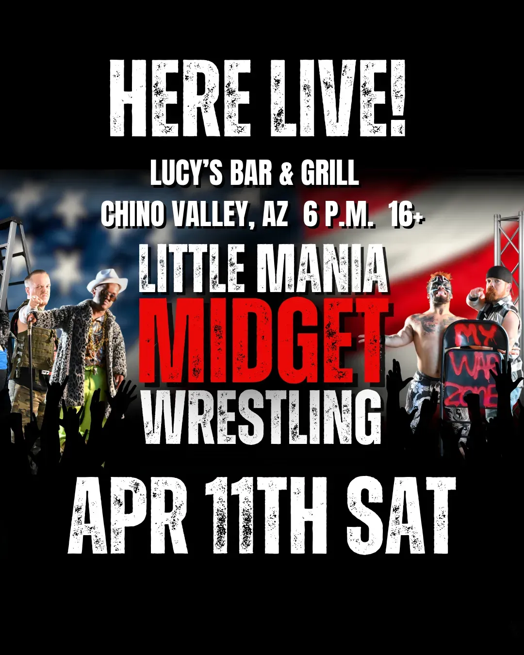 Little Mania Midget Wrestling – Chino Valley, AZ– Apr 11, 2026 – Buy Now flyer