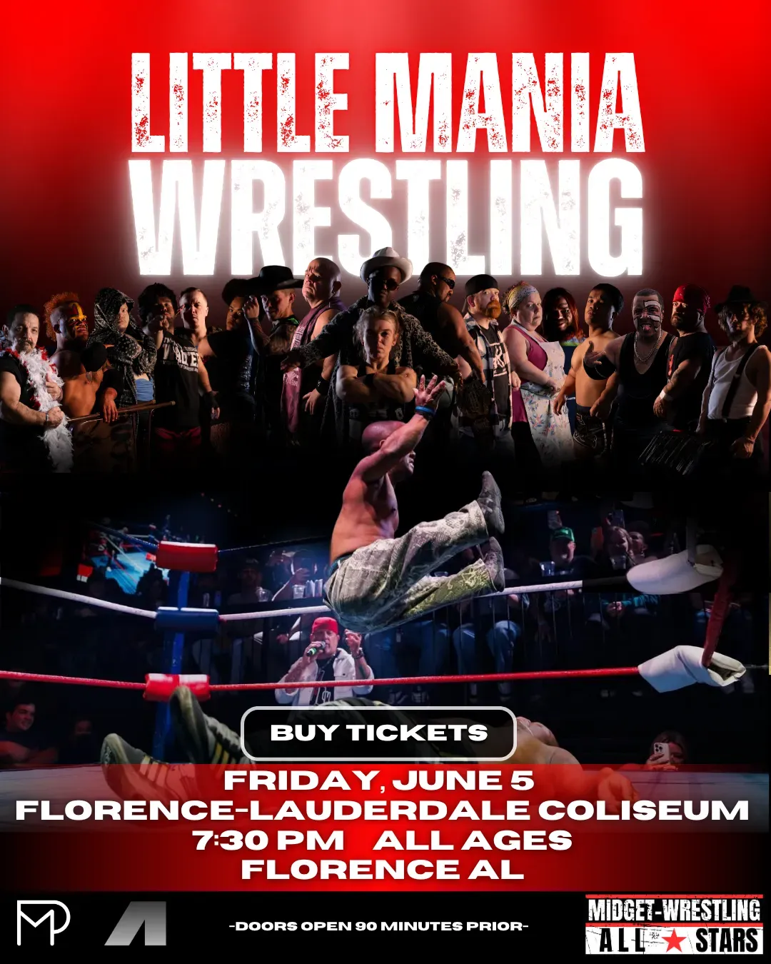 Little Mania Midget Wrestling – Florence, AL – June 5, 2026 – Buy Now flyer