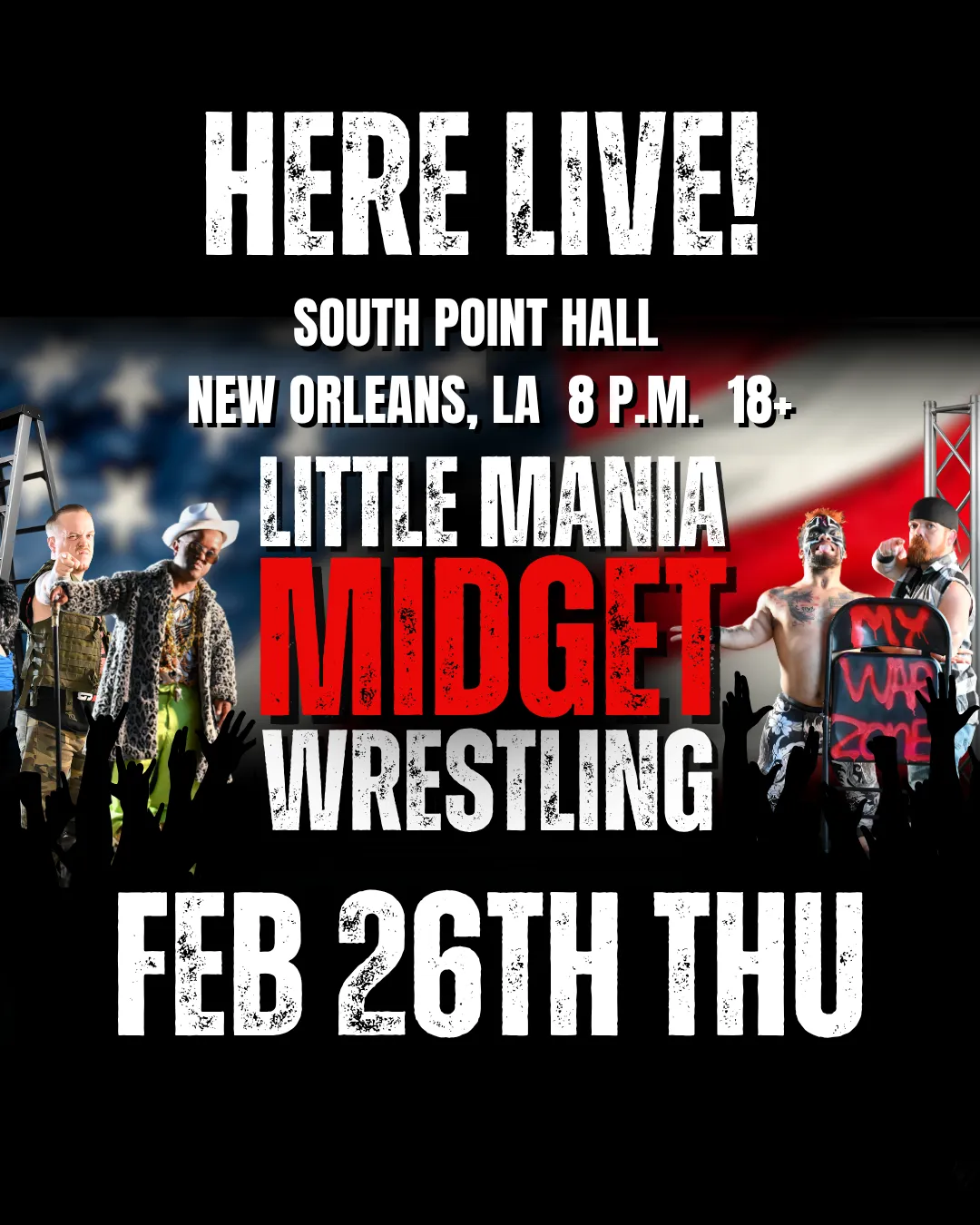Little Mania Midget Wrestling – New Orleans, LA – Feb 26, 2026 – Buy Now flyer