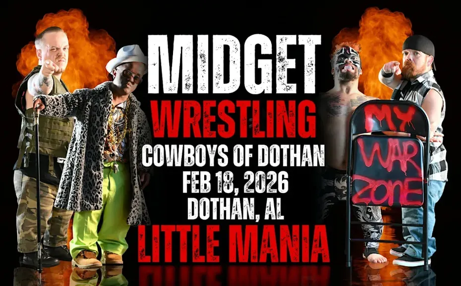 Little Mania Midget Wrestling – Dothan, AL – Feb 18, 2026 – Buy Now flyer