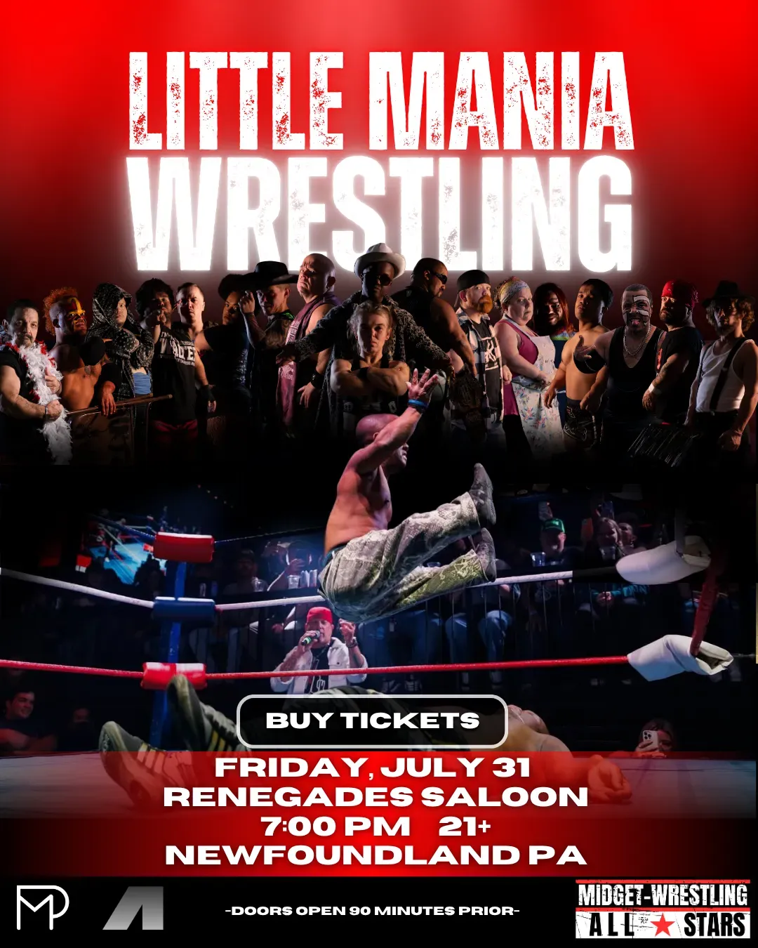 Little Mania Midget Wrestling – Newfoundland, PA – July 31, 2026 – Buy Now flyer