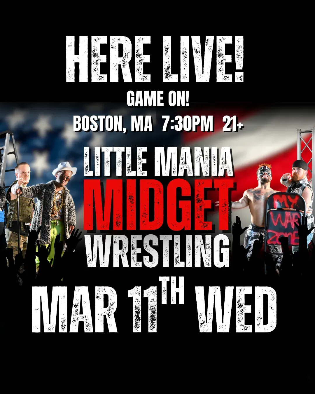 Little Mania Midget Wrestling – Boston, MA – Mar 11, 2026 – Buy Now flyer