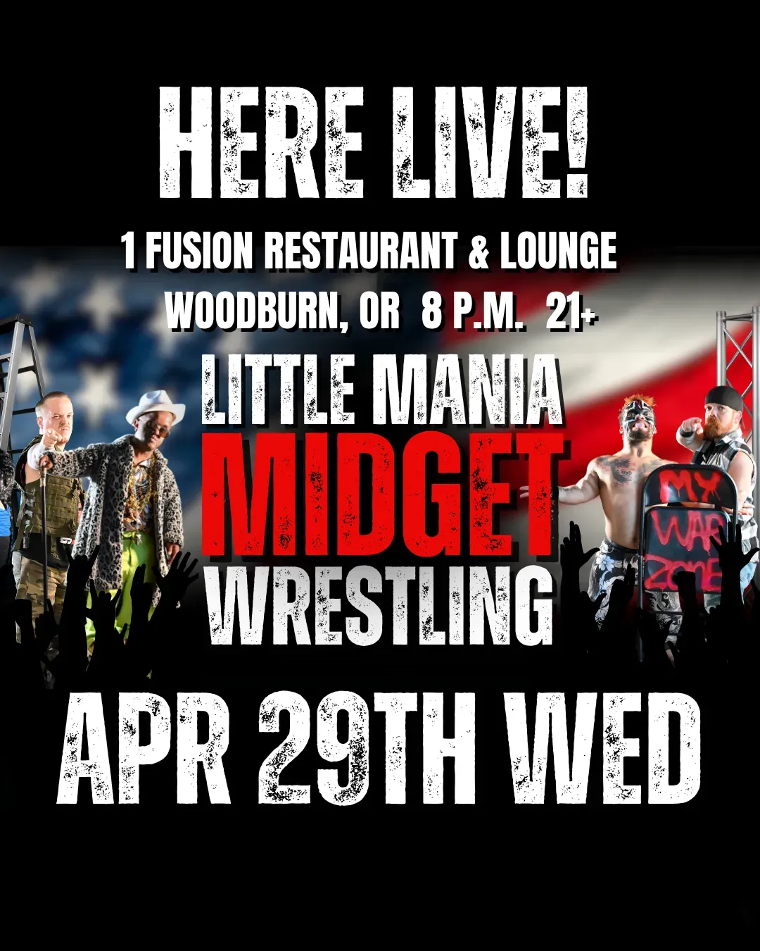 Little Mania Midget Wrestling – Woodburn, OR– Apr 29, 2026 – Buy Now flyer